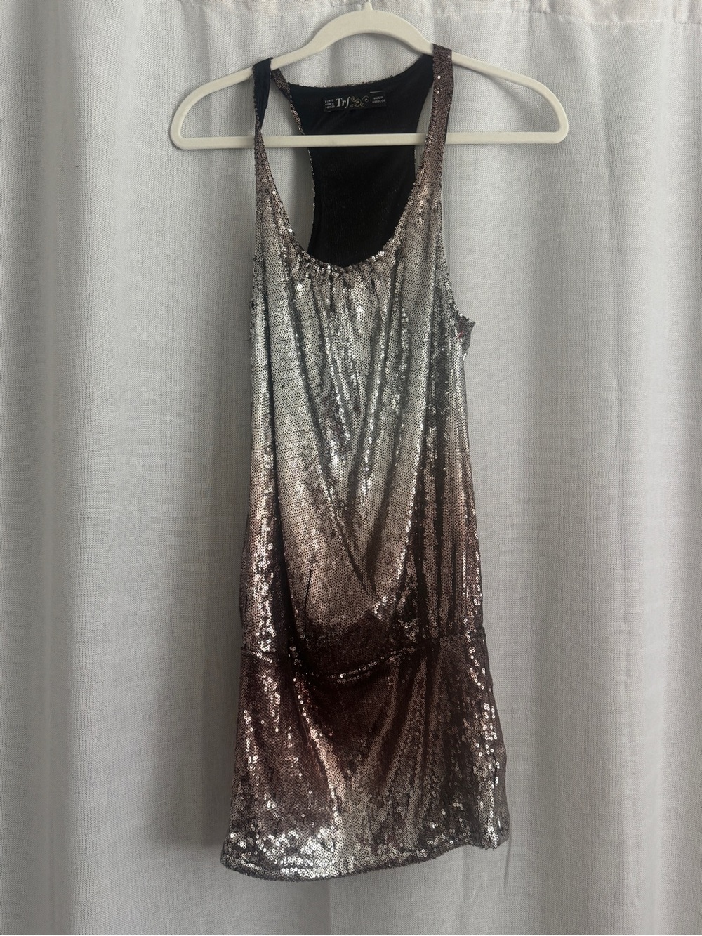 VINTAGE Sequin Ombre Tank Mini Dress - Silver to Brown
